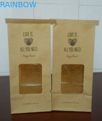 ブラウンのゆとりの食品包装のための窓によってカスタマイズされる紙袋の錫のタイ