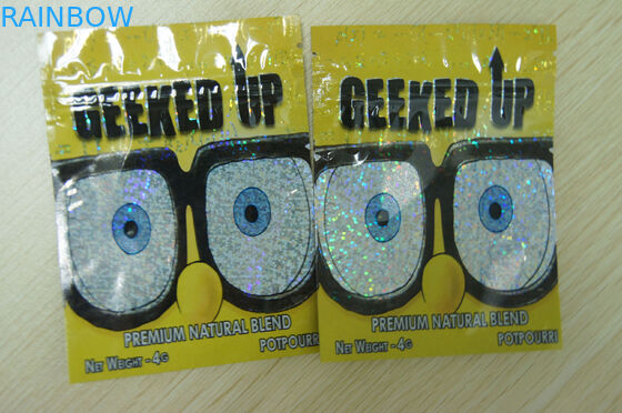 4g レーザーのフィルムのプラスチック GEEKED を包むジップ ロック式の草の香は黄色を持ち上げます