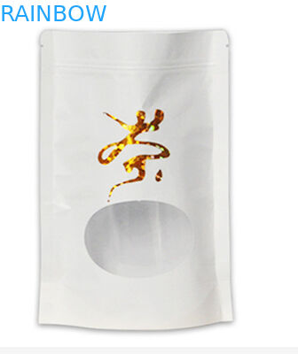 平底の白いクラフト紙はジッパー ジップ ロック式のマイラーおよび窓が付いている袋を立てます