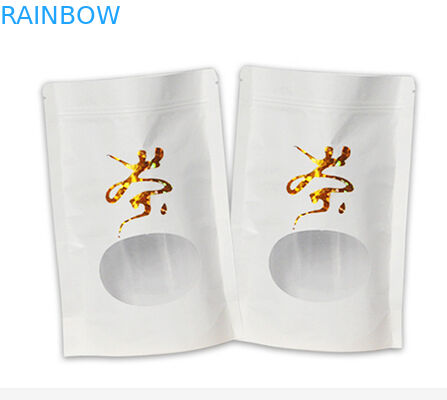 平底の白いクラフト紙はジッパー ジップ ロック式のマイラーおよび窓が付いている袋を立てます