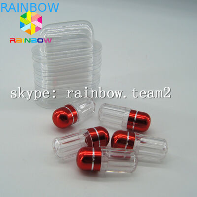 明確なカプセルのプラスチック薬のびん、アルミ ホイルの金の帽子が付いている性の丸薬容器