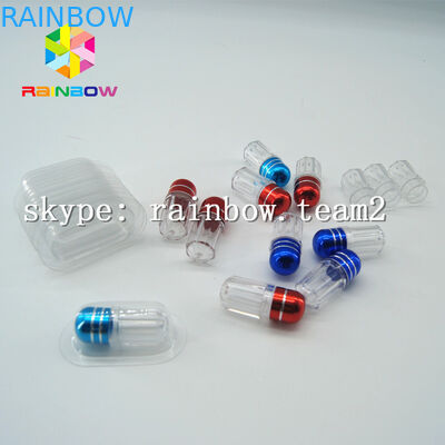 明確なカプセルのプラスチック薬のびん、アルミ ホイルの金の帽子が付いている性の丸薬容器