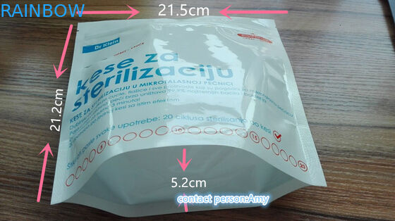 承認されるマイクロウェーブ蒸気の滅菌装置のレトルト袋のFDAをファスナーを絞めるプラスチック マイクロウェーブ滅菌装置の袋を立てて下さい