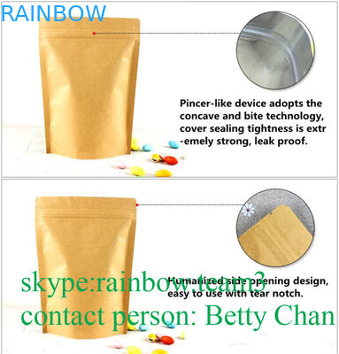 窓/Doypackの昇進のブラウン クラフトの紙袋はSealableティーバッグを熱します