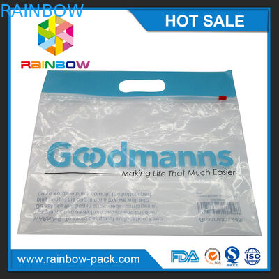 ロゴのPEのスライダーのジップ ロック式袋は袋のupcコードによって印刷されるジップ ロック式袋のゆとりの前部が付いている明確な前部ジッパー ロック袋を立てます
