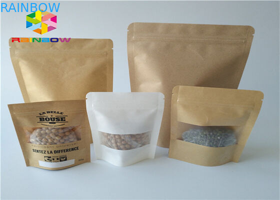 ジップ ロック式カスタマイズされた印刷されたクラフト紙は明確な窓が付いている袋のビーフ・ジャーキーの軽食のプラスチック包装袋を立てます