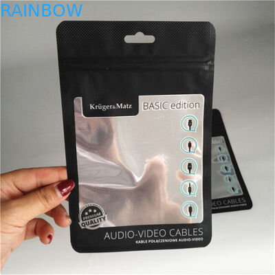 無光沢の黒いアルミ ホイルの袋の電話箱明確な窓が付いている包装ワイヤー ケーブルのジッパー ロック