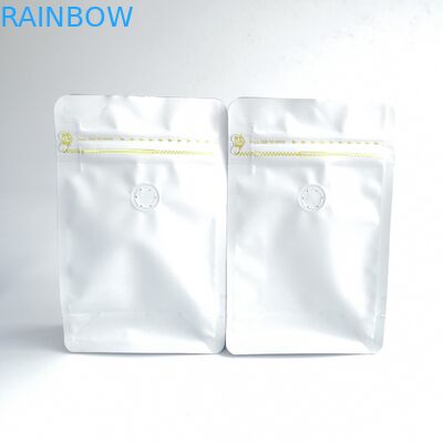 弁が付いているカスタマイズされた無光沢の白い平底のコーヒー バッグの再使用可能なジッパーのアルミ ホイルのクォードの底袋