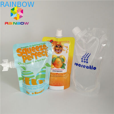 プラスチック飲料の液体の口袋、フルーツ ジュースの飲み物は帽子が付いている袋を立てます