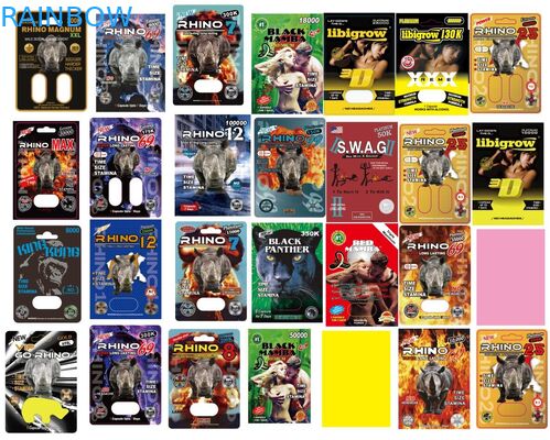 男性の強化のカプセルのために習慣によって印刷されるまめの紙カードのスパーXXXのピンクに熱い押すこと