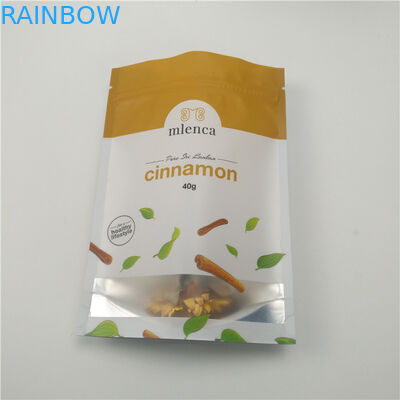 無光沢の白い背景のジッパーの化粧品袋はDoypack 40gのシナモンを立てます