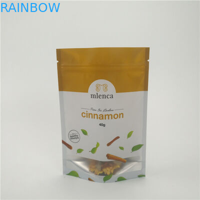 無光沢の白い背景のジッパーの化粧品袋はDoypack 40gのシナモンを立てます
