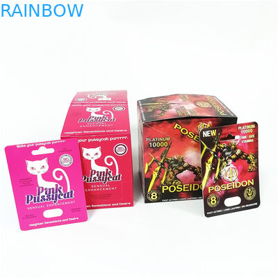 注文の紙カード箱の注文のサイの男性の強化の丸薬包装を印刷する広告はピンクの猫を囲む