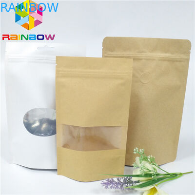 窓が付いているコーヒー/茶のためのブラウン ジップ ロック式のクラフト袋が付いている注文の印刷された紙袋は包装の袋を立てる