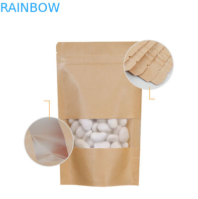 ブラウン クラフト紙のジップ ロック式の生物分解性は窓が付いている袋を立てる
