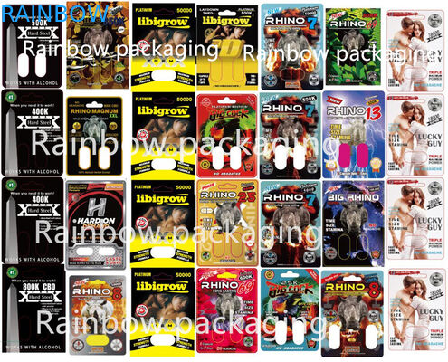 3D Blister Rhino Packaging Cards For Rhino 10K/100K/69 Pills Paper Box Pink Pussy Cat Pills