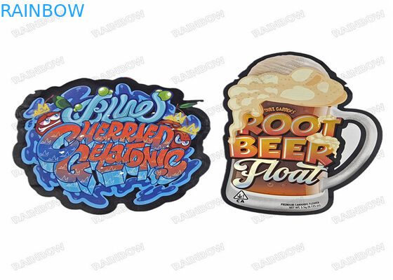 カスタム印刷されたプラスチックチャイルドプルーフデザインスタンドアップホログラフィック 3.5 グラム不規則な特殊な形のジッパーダイカットマイラーバッグ