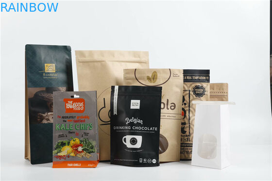 印刷されたクラフト紙包装袋 底が平らなコーヒー袋 脱ガスバルブ