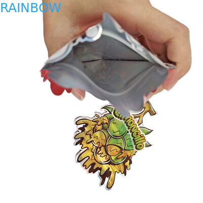 カスタムロゴを印刷した形状のマイラーバッグ 不規則なホログラム シープロック 臭いがなく 3.5g 7g 14g 28g スナックバッグ