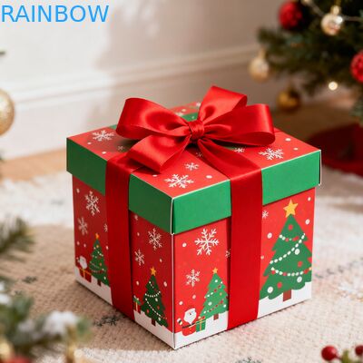 リサイクル可能な生分解性クラフト長方形ギフトボックス 折りたたみ式蓋 リボン UVコーティング マット カスタマイズされた誕生日クリスマスギフトボックス