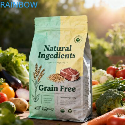オーダーメイド 生物分解性 動物用飼料 食品 包装 マイラー袋 サイド ガセット ポケット 犬 猫 ペット 食品 ザイプ バッグ バルブ