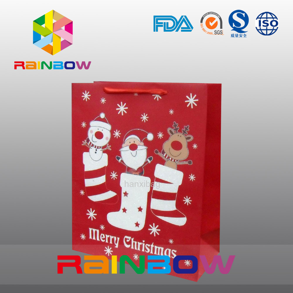 赤は印刷された赤いロープ/かわいいの紙袋のクリスマスのギフト袋をカスタマイズしました