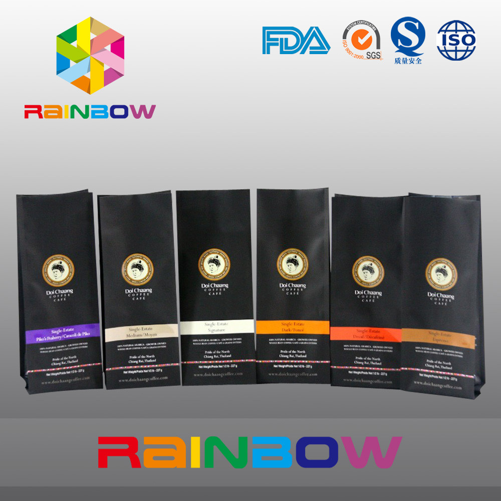 カスタマイズされた黒は最下のガセット袋、ジッパー/弁が付いているプラスチック コーヒー袋を印刷しました