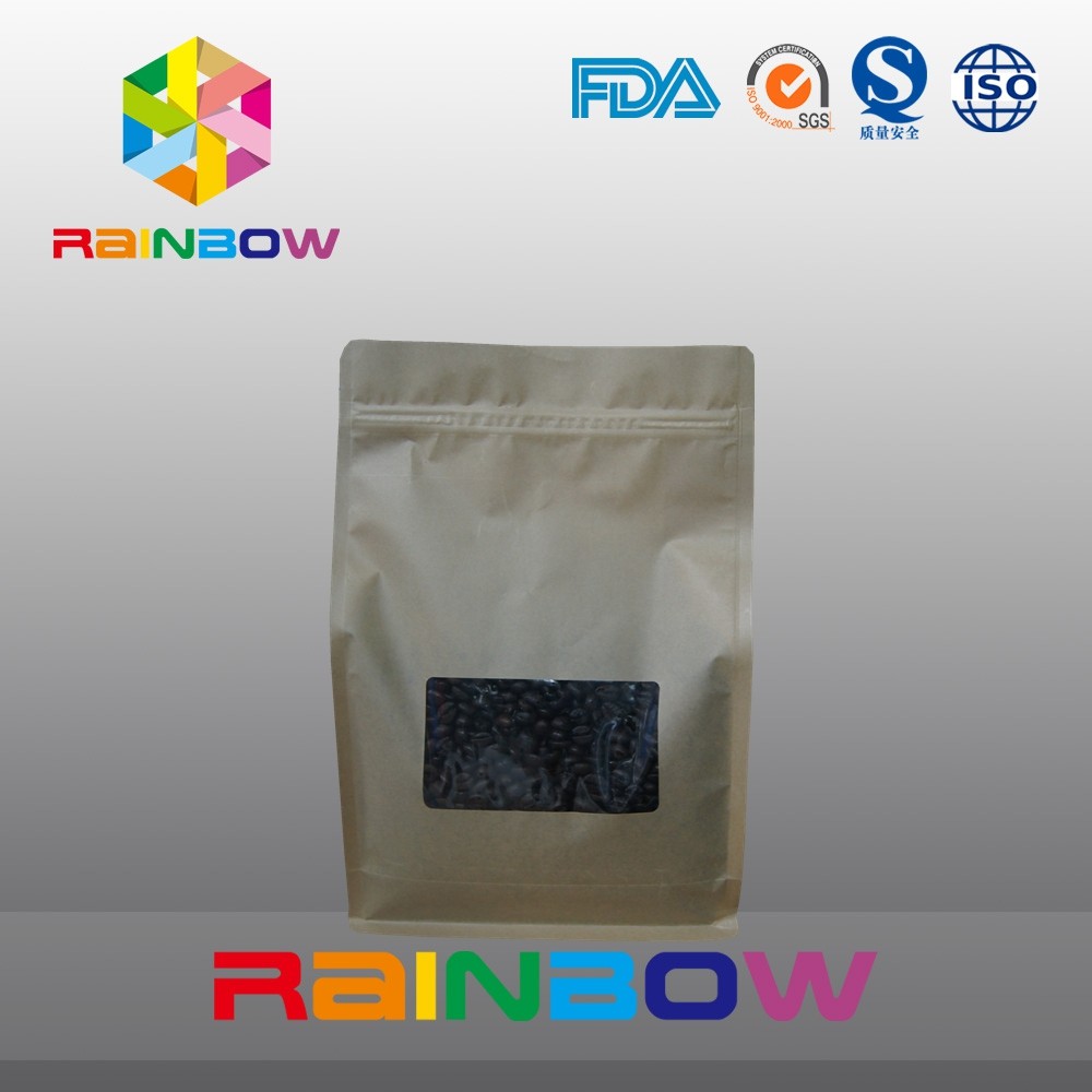 クラフト紙 8 の側面のシールのコーヒー袋は、最下のガセット焼かれたコーヒー豆の包装を袋に入れます