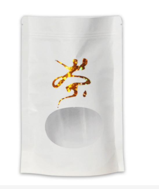 平底の白いクラフト紙はジッパー ジップ ロック式のマイラーおよび窓が付いている袋を立てます