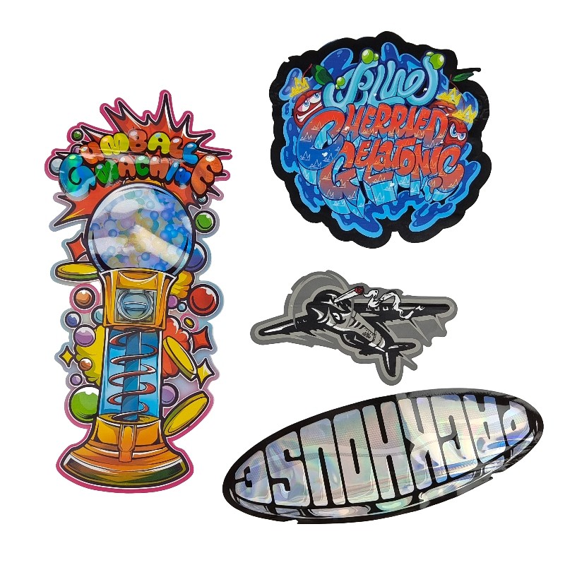 注文3.5g - 28g光沢があるホログラムによって型抜きされるマイラーは食糧力のクッキーのための特別な形を袋に入れる