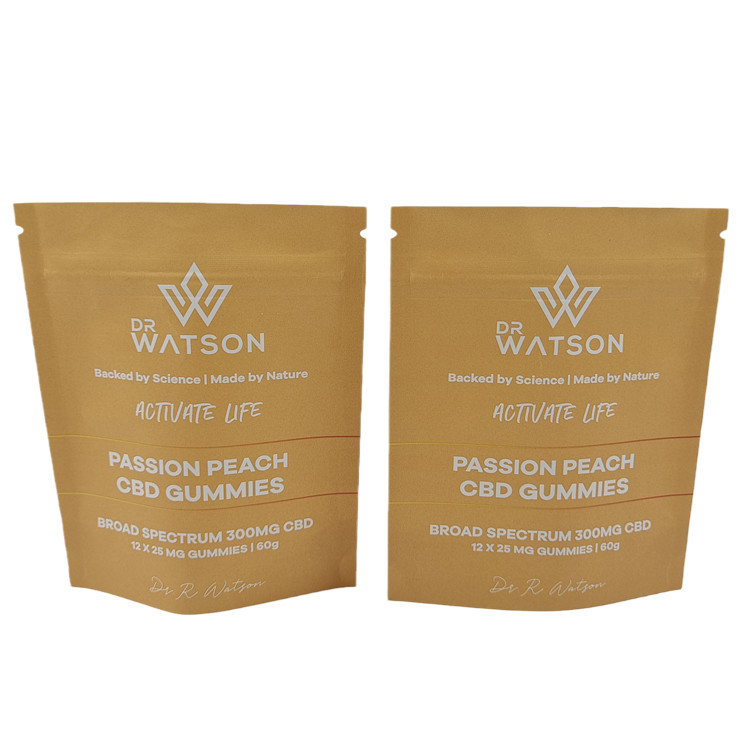 ホットセール カスタムデザイン プリント 生物分解可能 スタンドアップ クラフト紙袋 環境に優しいゴミ菓子 梱包