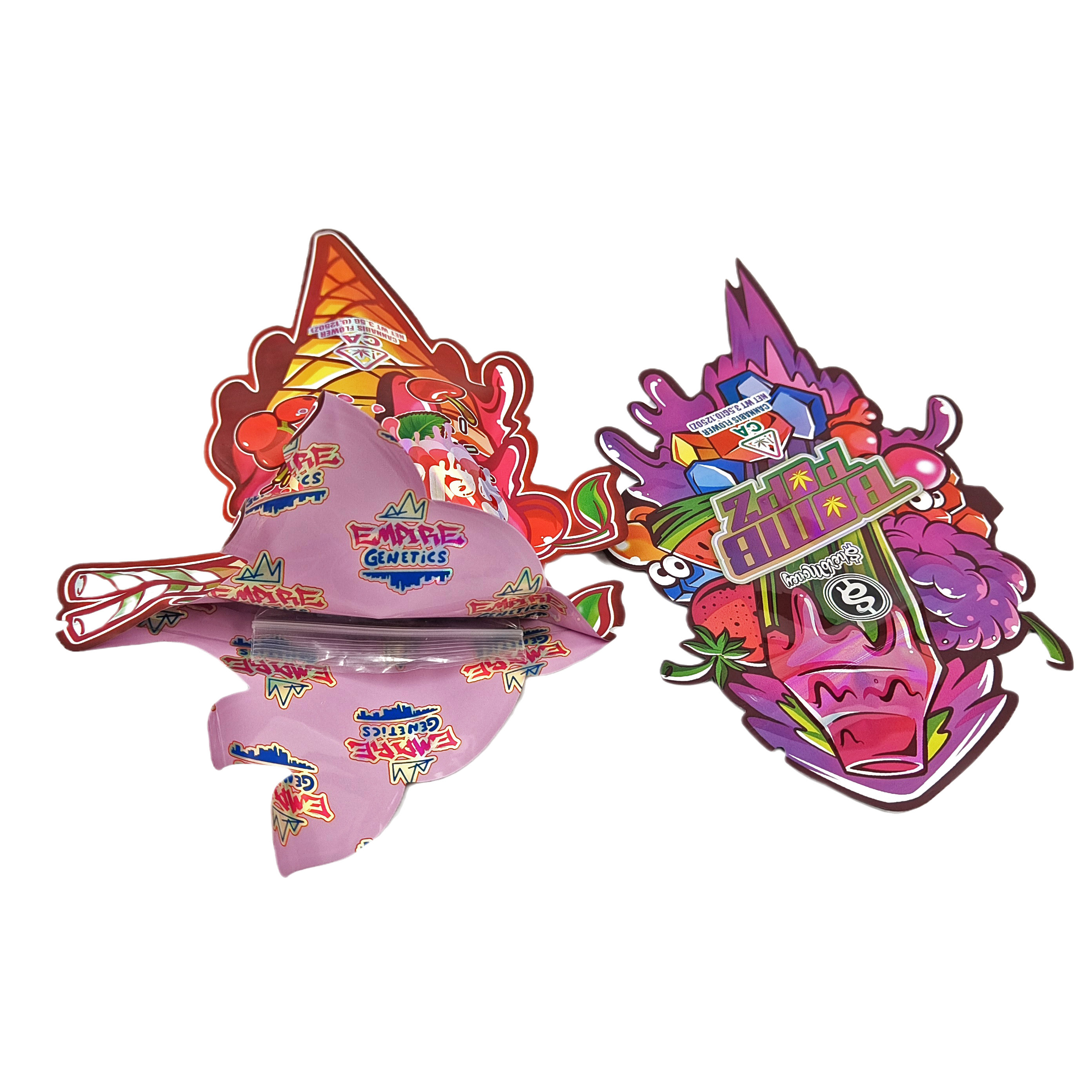 プラスチック カスタム デザイン 特殊形 包装 プリント ホログラム フォイル キャンディー 子供 証明 マイラー 切断袋