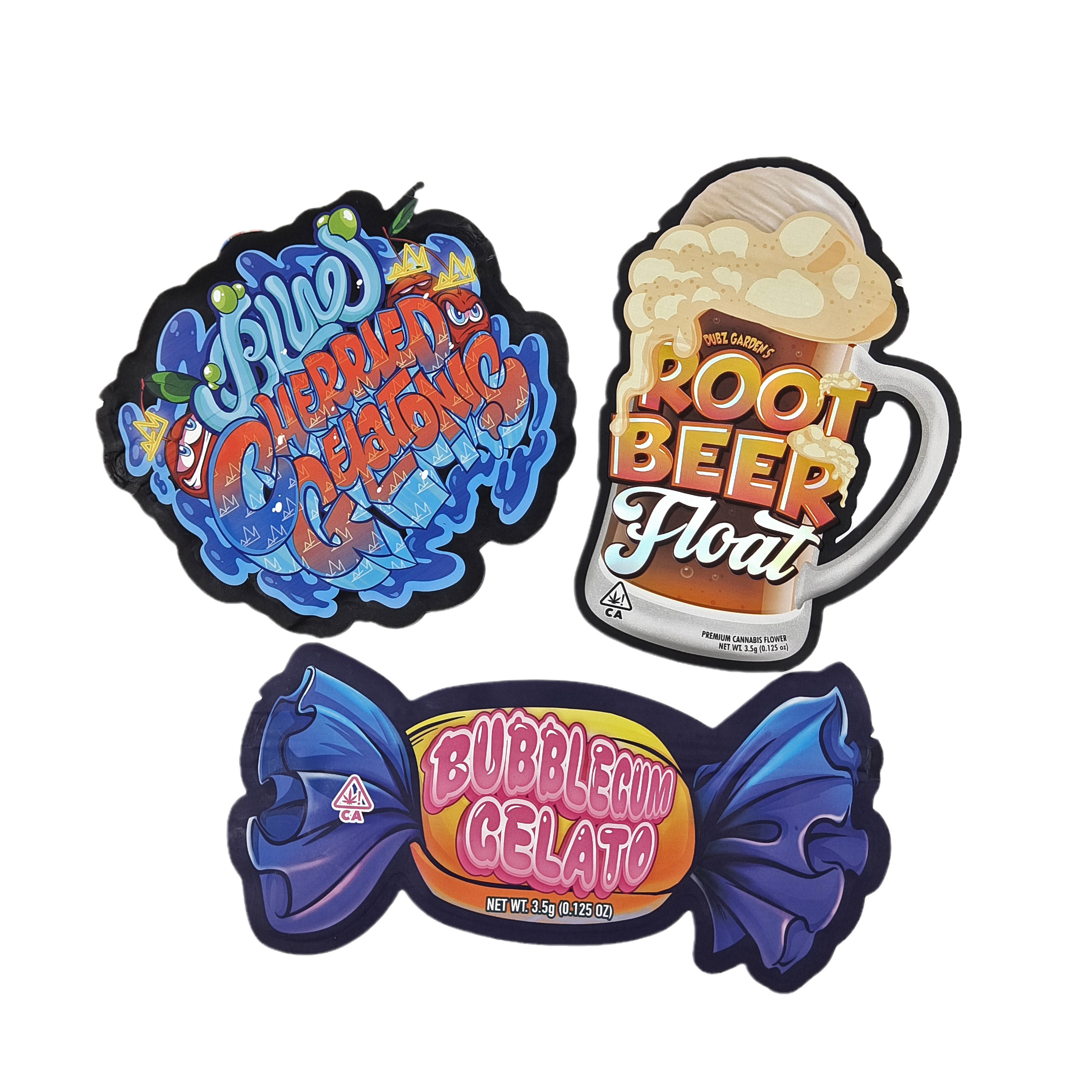 カスタム印刷 3.5g 7g 14g 28g 特殊形 防臭食品 キャンディバッグ 切断式マイラー袋