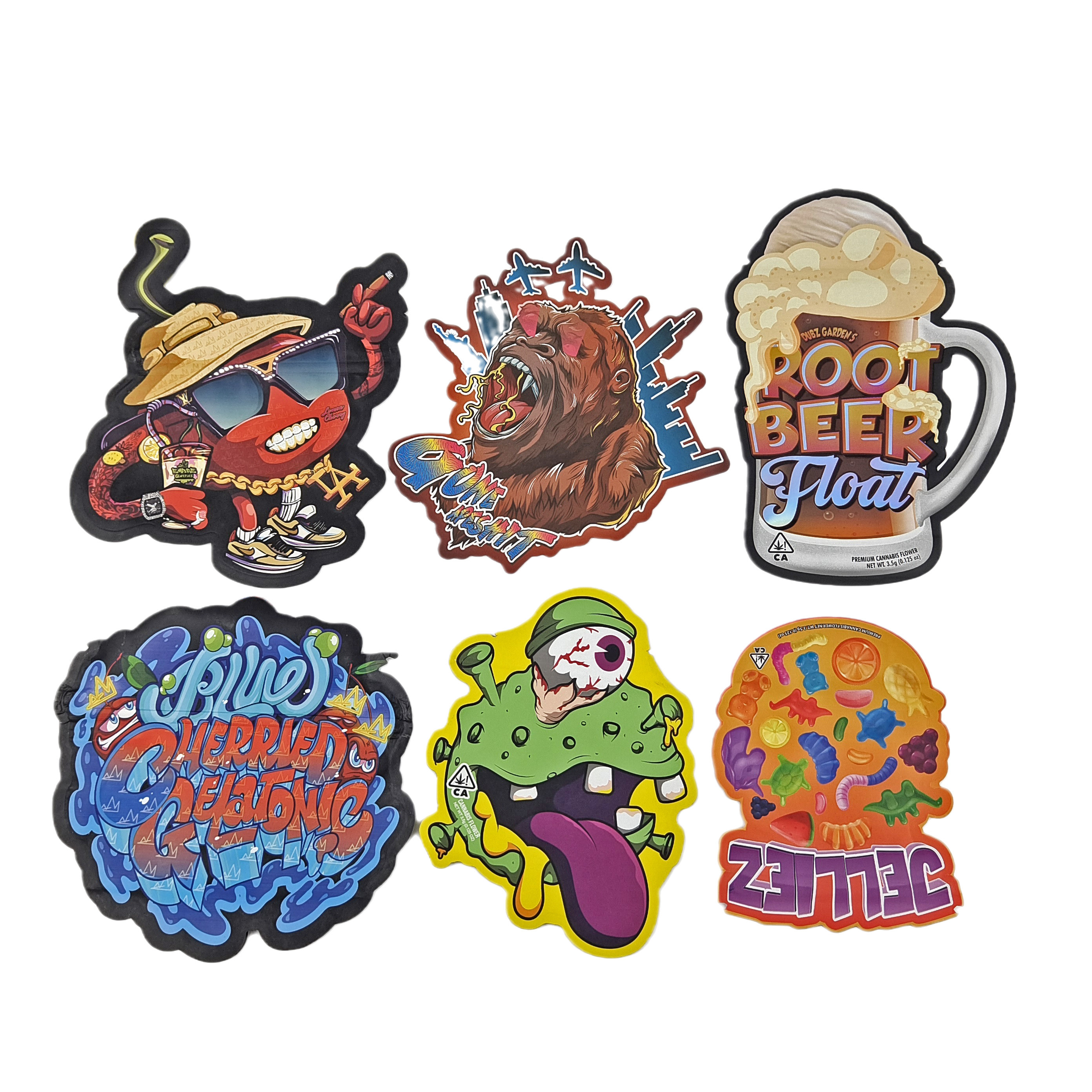 臭いを防ぐカスタム印刷 3.5g ユニークな特殊形 不正形食品パッケージ 切断袋 シップロック マイラー袋