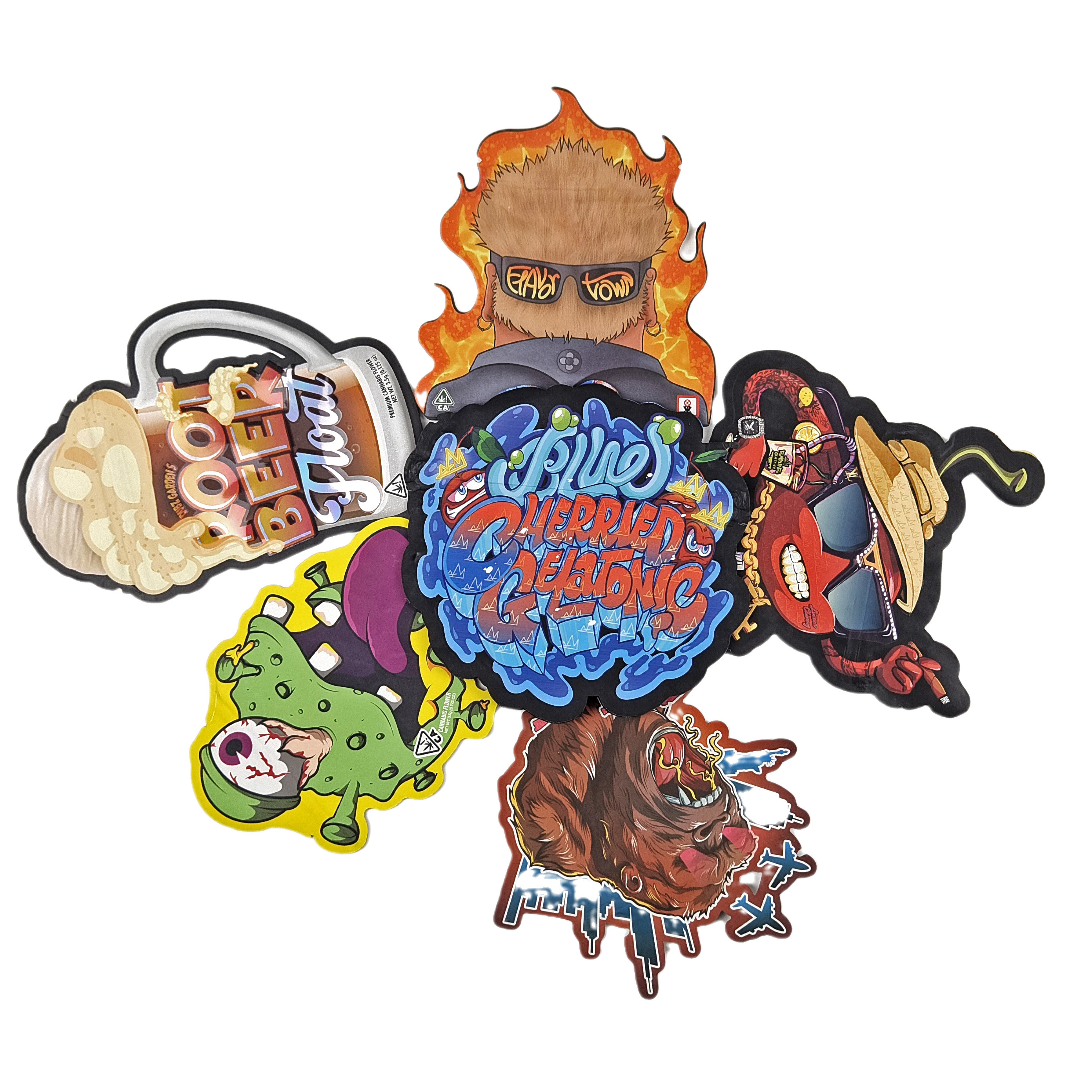 カスタムロゴを印刷した形状のマイラーバッグ 不規則なホログラム シープロック 臭いがなく 3.5g 7g 14g 28g スナックバッグ