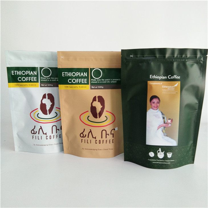 環境に優しいカスタム紙 柔軟な包装 クラフトコーヒー Ziplock スタンドアップポケット バッグ 250g 500g 1kg