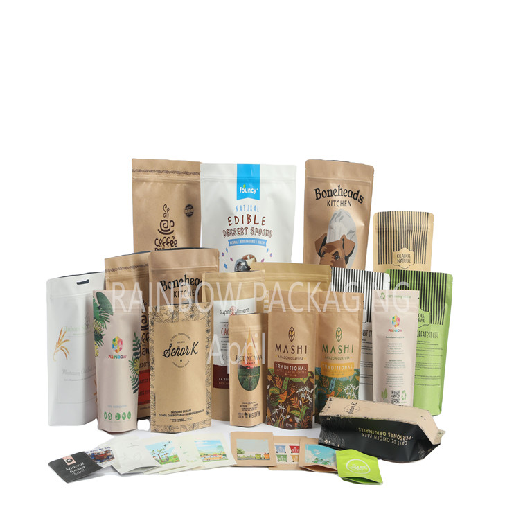 カスタム食品品 PLA ブラウン クラフト紙袋 マンゴー パウダー 食品 ペット トリートメント 食用 包装袋 ザイパー付き マイラー