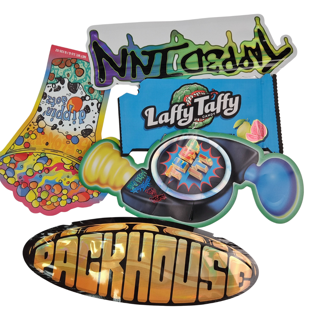 再開可能なジッパー ホログラフィック形 切断式マイラー袋 アルミホイル 熱密封 切断式不規則袋 キノコのゴム