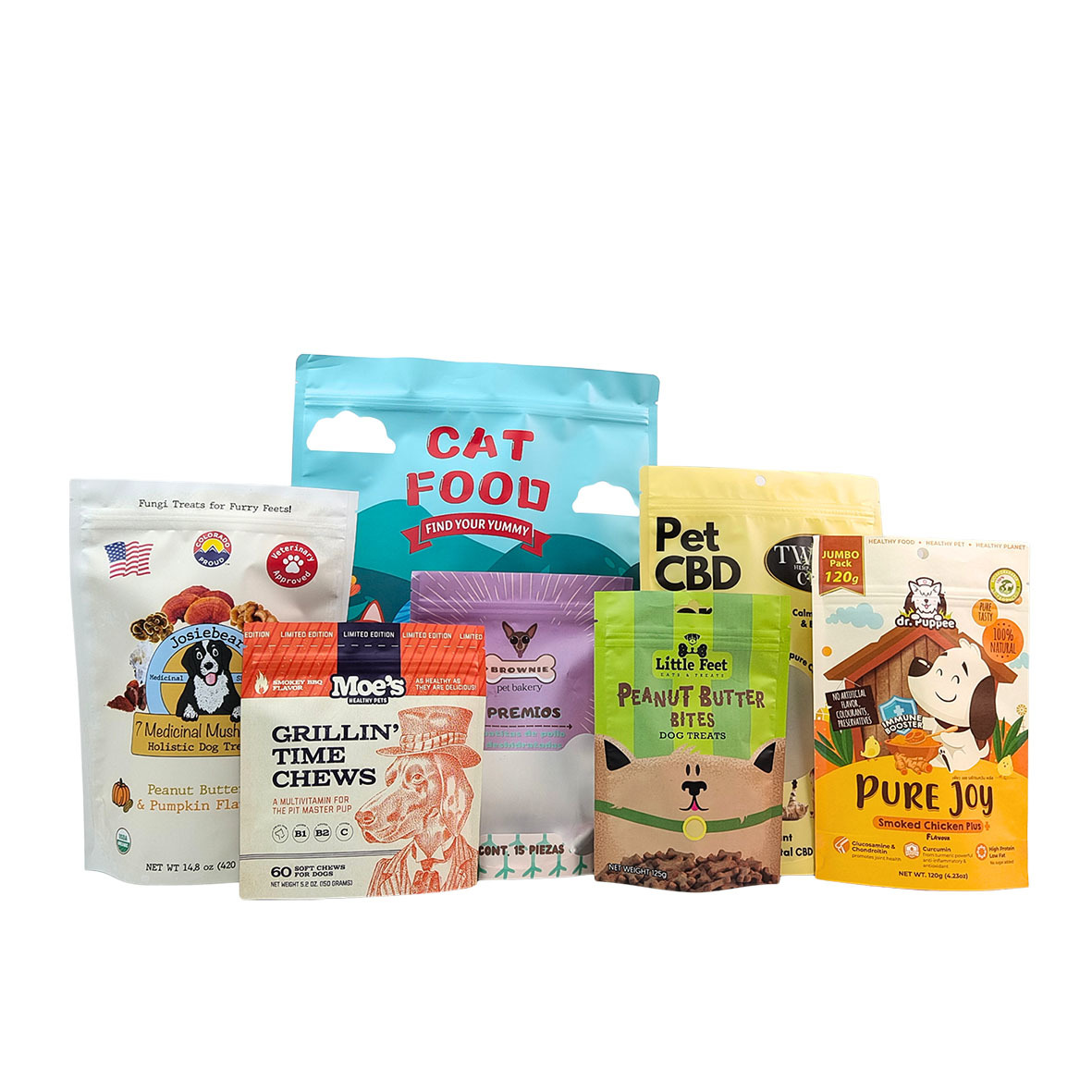 ペットフード包装用、50～200ミクロン厚さのエコフレンドリー再利用可能スタンドアップパウチ