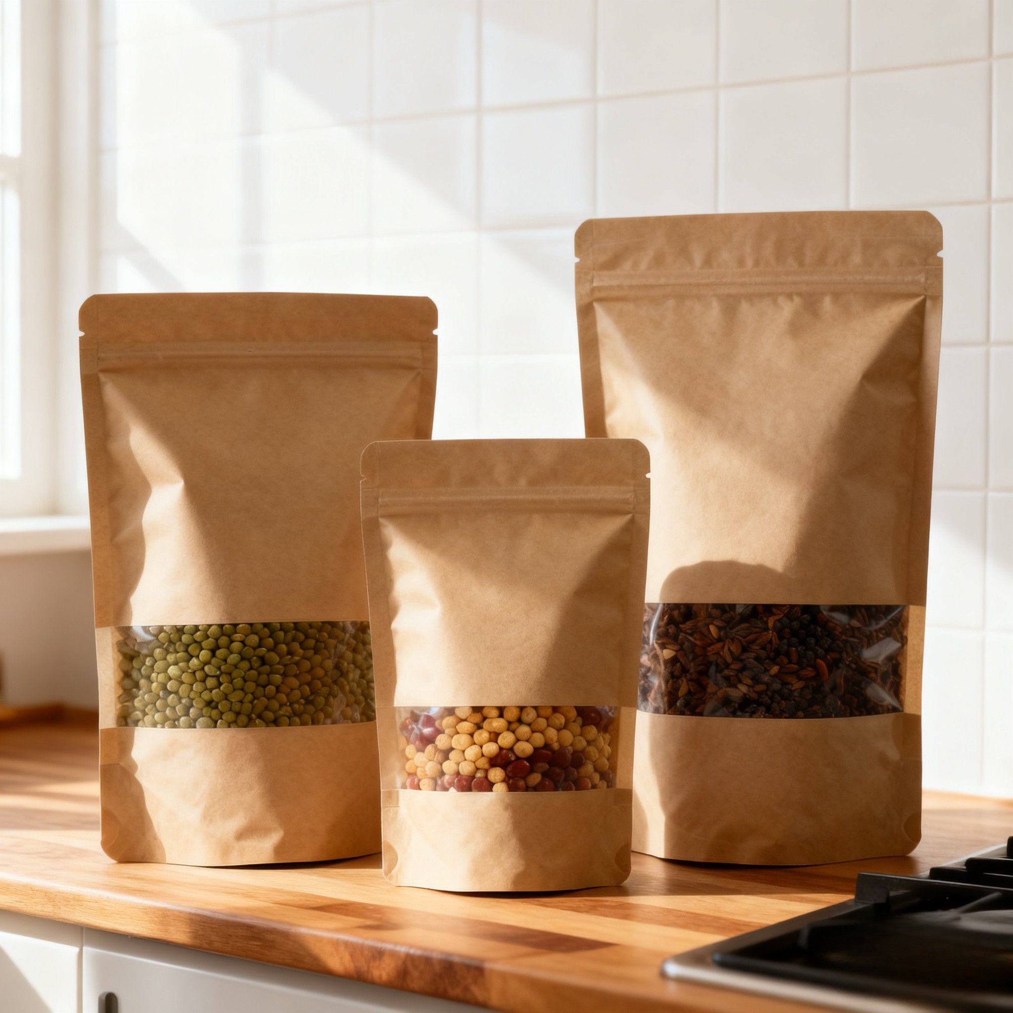 食品包装用カスタム化可能な生分解性防湿スタンドアップパウチクラフト紙袋