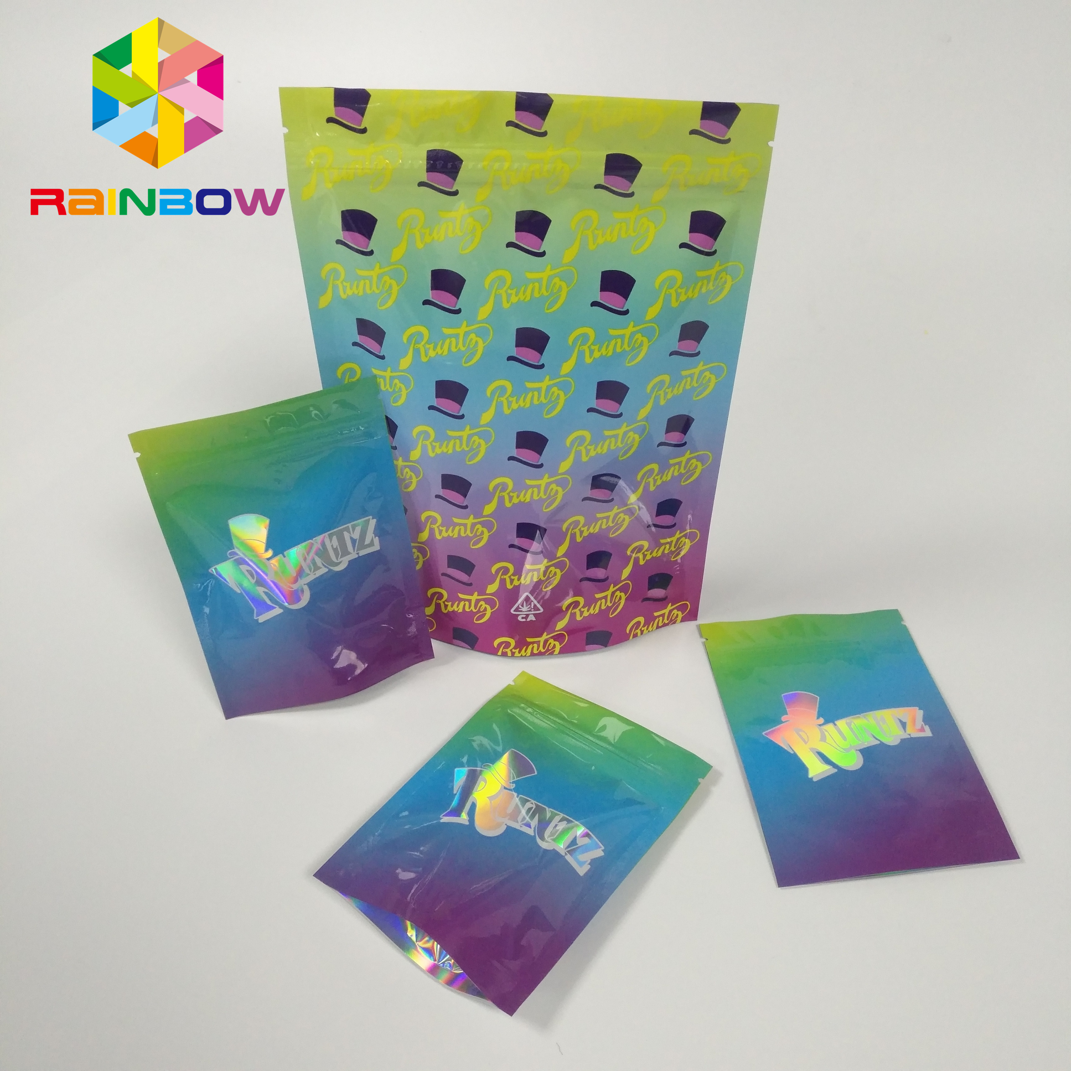 防止湿気はジッパーの袋袋RUNTZ多彩なマイラー レーザーのホログラムのジッパー ロックを立てます