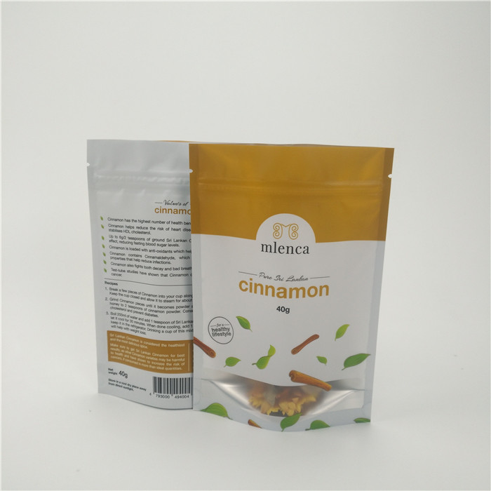 無光沢の白い背景のジッパーの化粧品袋はDoypack 40gのシナモンを立てます