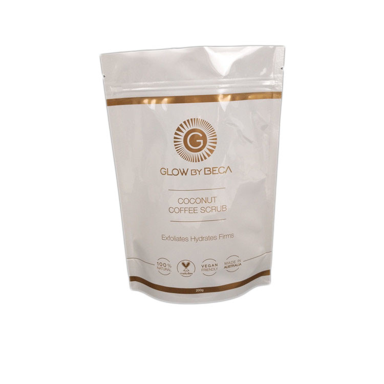 白い光沢のある終わりボディは150ミクロンを立てますジッパーの袋をごしごし洗います