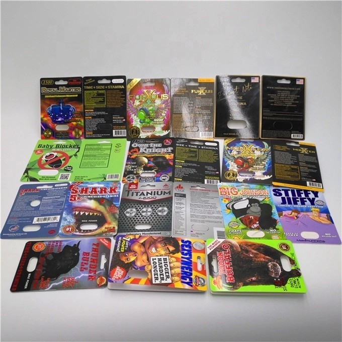 ロゴの印刷の丸薬カプセルの包装の紙カードおよびディスプレイ・ケースが付いているカード ディスプレイ・ケースを包む女性の増強物の丸薬