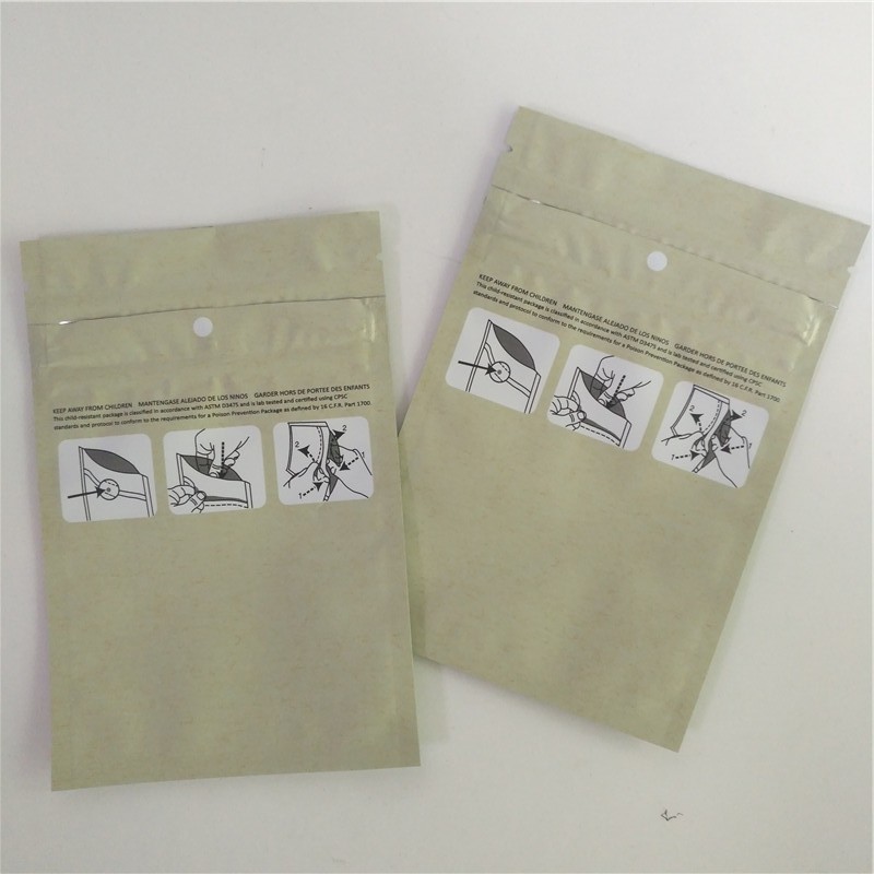 注文の印刷された3.5gクラフト紙色のプラスチック マイラーのジップ ロック式の子供の証拠の袋の子供の抵抗力がある雑草包装袋