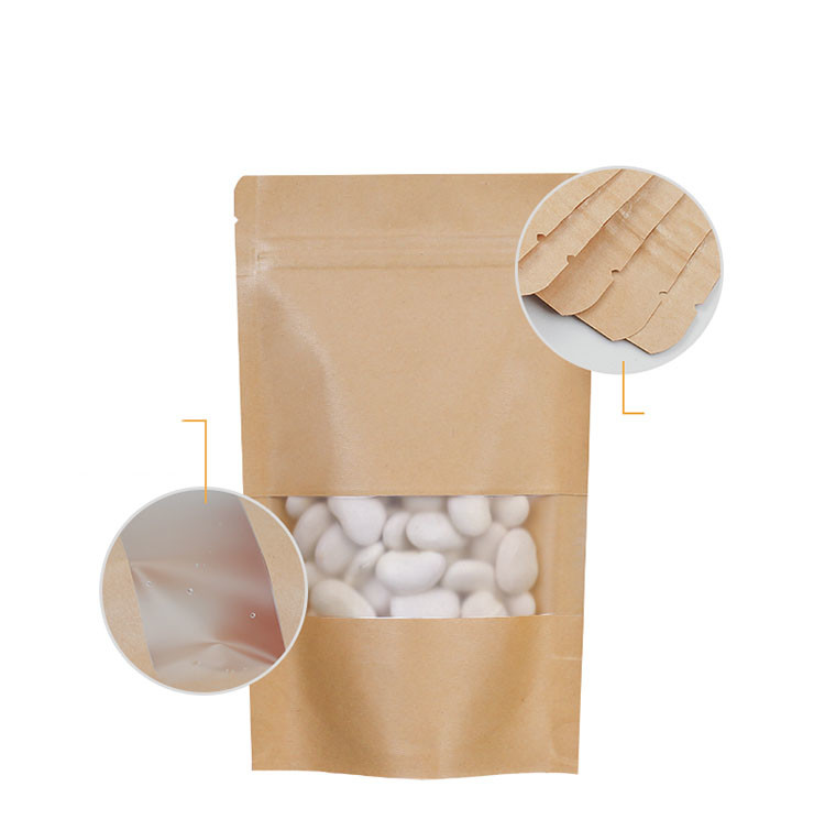 ブラウン クラフト紙のジップ ロック式の生物分解性は窓が付いている袋を立てる