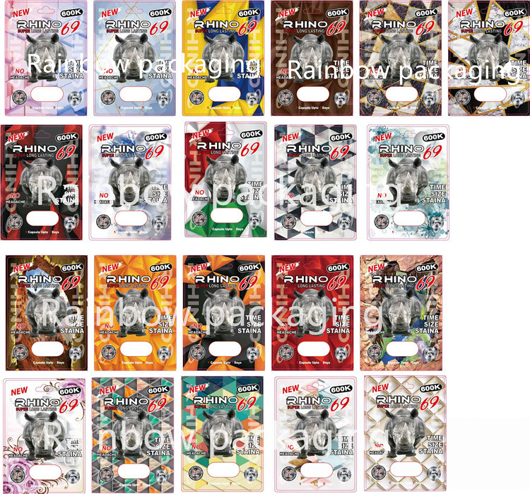 3D Blister Rhino Packaging Cards For Rhino 10K/100K/69 Pills Paper Box Pink Pussy Cat Pills