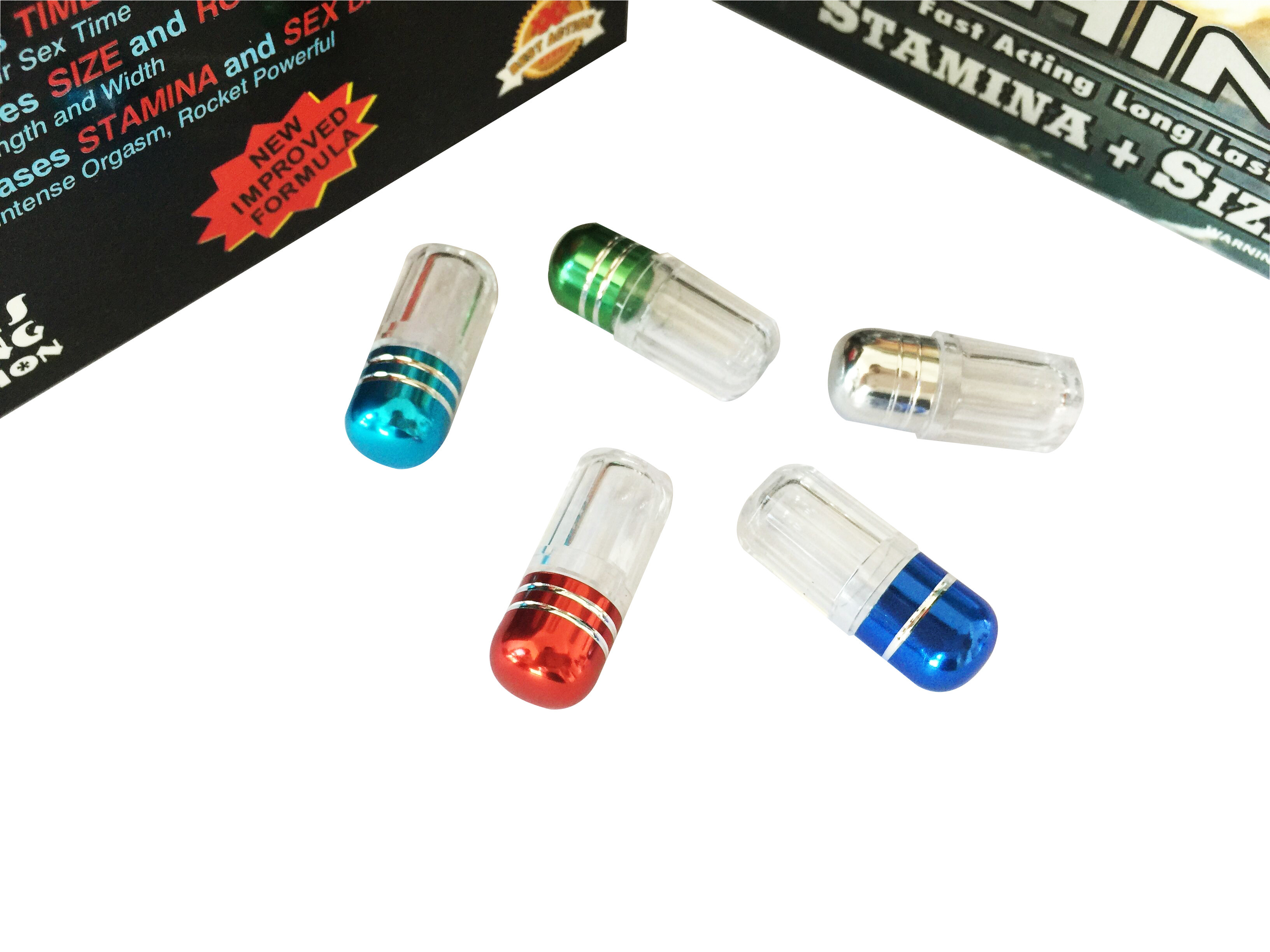 赤いサイ69の陰茎の拡大のカプセルは弾丸/性の丸薬プラスチック薬のびんを震動させます